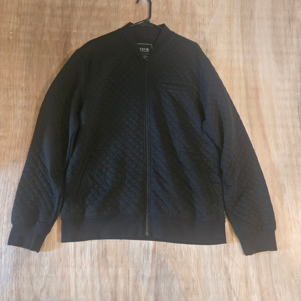 Tavik Mens Black Quilted Bomber Jacket Full Zip Size Large New Wave Aesthetic